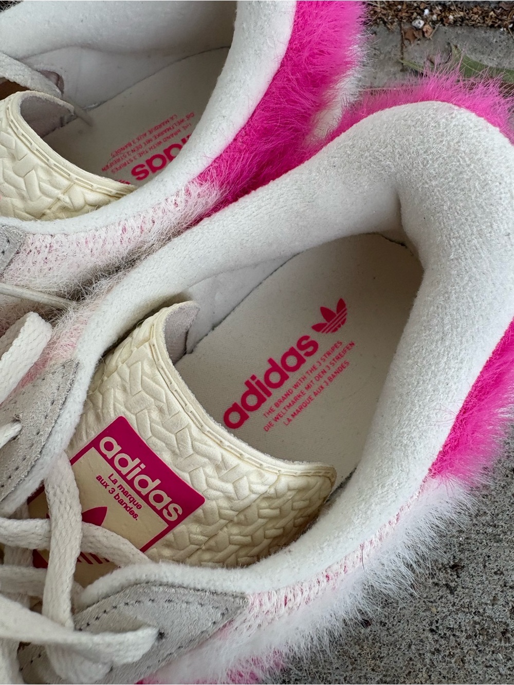 adidas Gazelle Bold Women's 6.5 Cream & Pink Fuzzy Sneakers - Picture 4 of 6